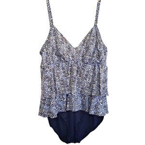 Miraclesuit  Multicolor Blue Ruffle Top One-Piece Spaghetti Strap Swim Suit